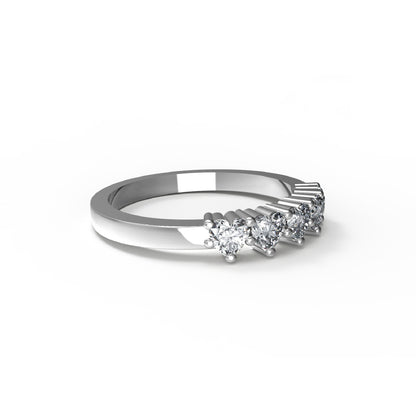 RKC Moissanit-Ehering mit fünf Herzschliff, 14 Karat Gelbgold plattiert, 925er Silber, Damenring, Gewicht 2 g, Breite 2 mm