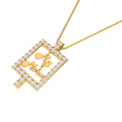 RKC 14k Yellow Gold Plated My MOM Frame Moissanite Pendant With Link Chain For Women's