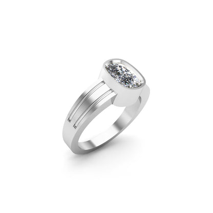 RKC Herren-Solitär-Ehering mit Moissanit-Kissenschliff, 14 Karat Gelbgold vergoldet, 925er Silber, Gewicht 4,70 g, Breite 2,20 mm