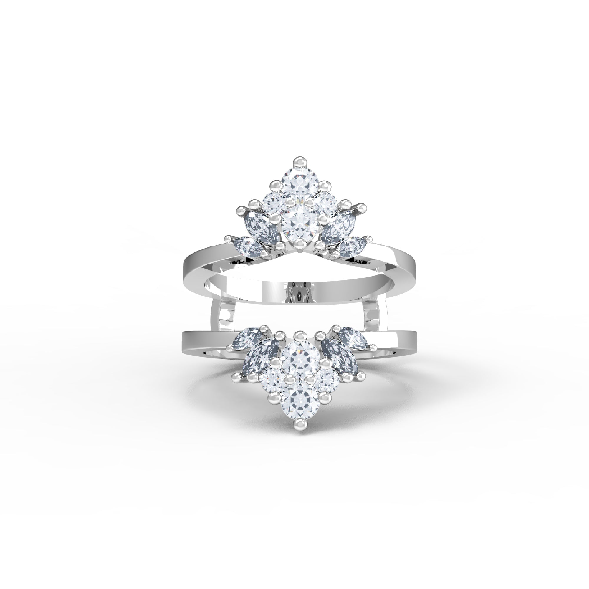 RKC Runder Moissanit Marquise Enhancer Ehering, Jackenring, 925er Sterlingsilber, 14 Karat Gelbgold vergoldet, Gewicht 5 g