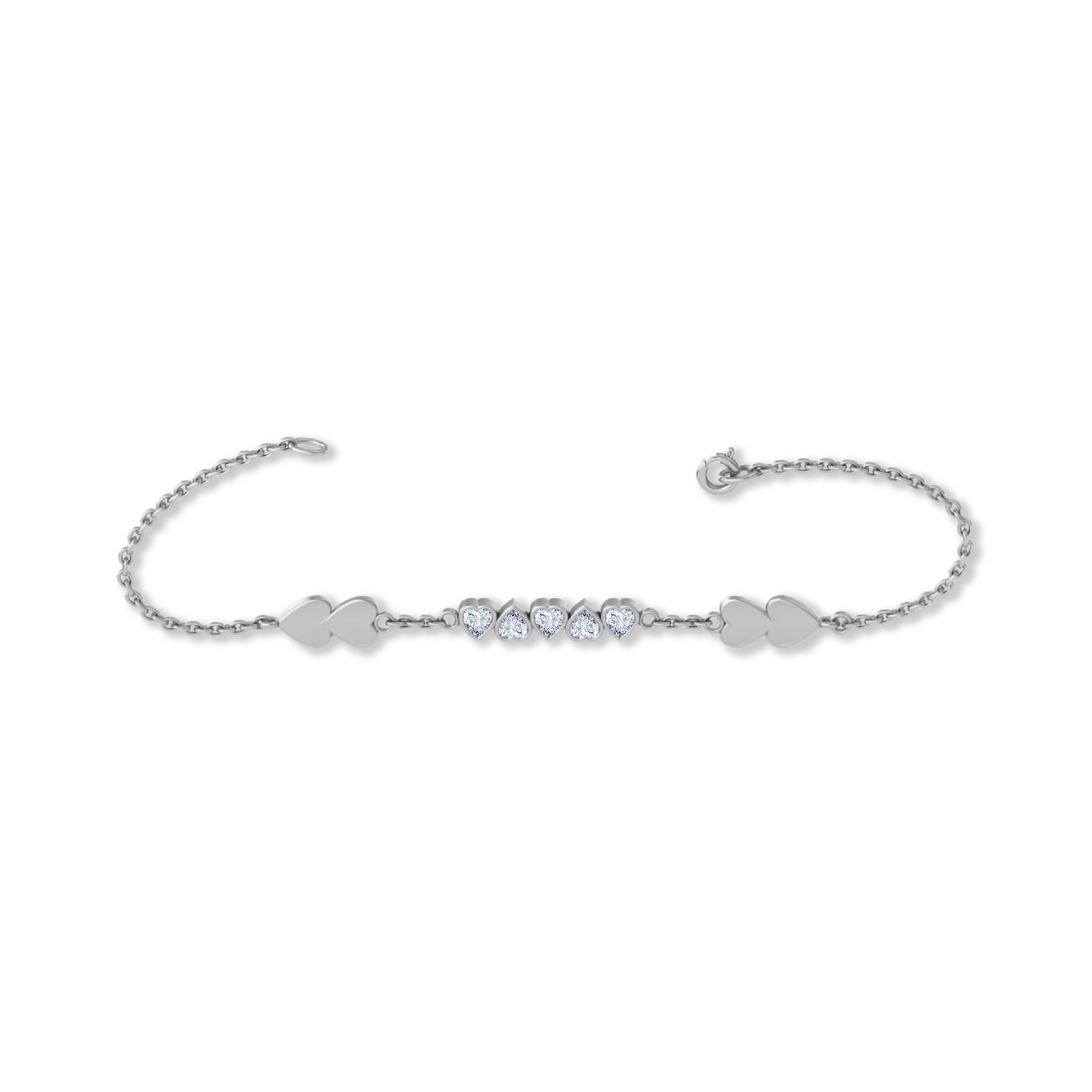 RKC Damen-Charm-Armband in Herzform, 925er-Sterlingsilber, 0,9 Karat Moissanit, 14 Karat Roségold vergoldet, Gewicht 5 g