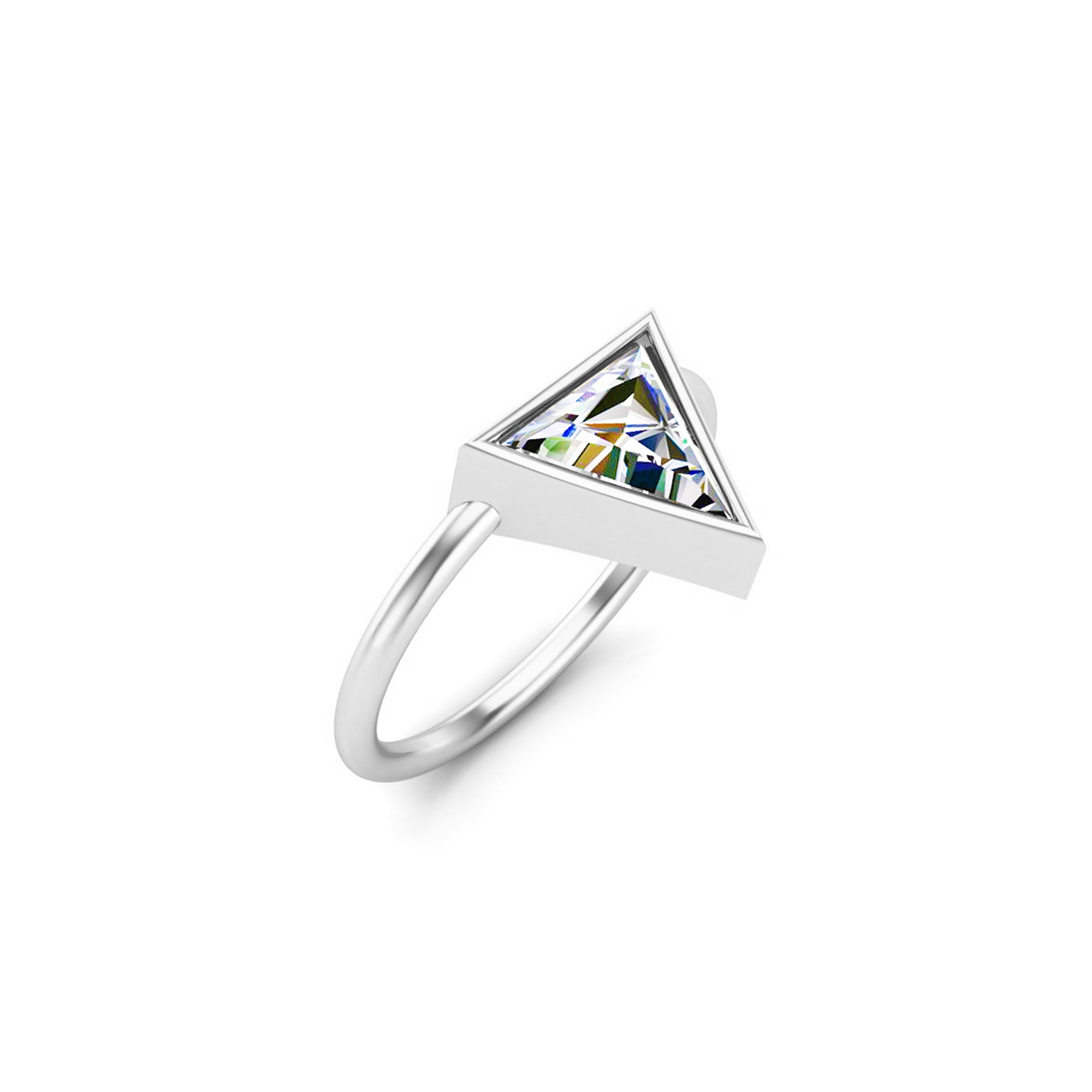 Fede nuziale da donna con taglio Trillion RKC Anello solitario in argento 925 placcato in oro bianco 14 carati Peso 2,20 g Larghezza 1,80 mm
