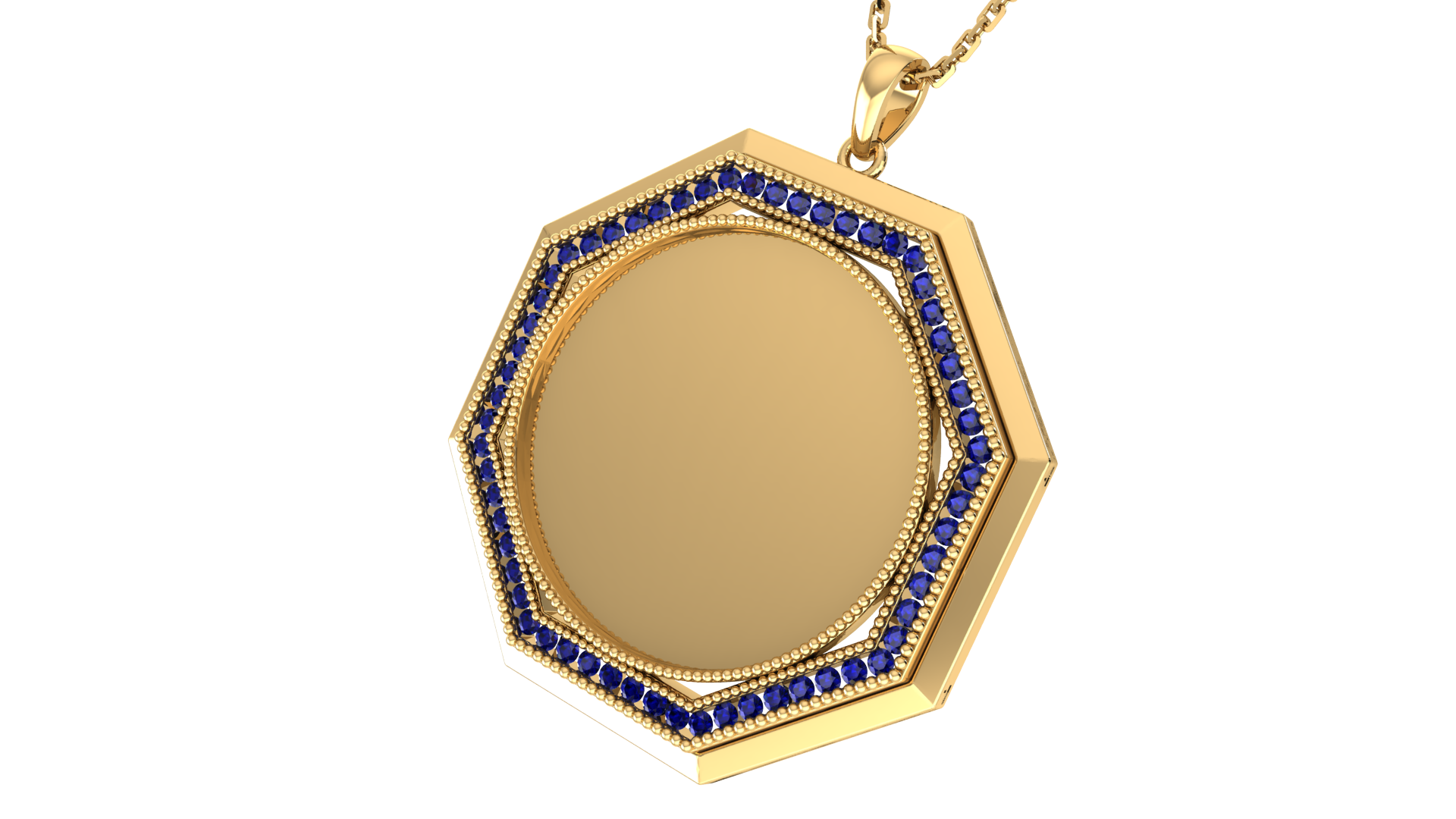RKC 0.50 Ct Sapphire Gemstone Memory Photo Pendant Necklace 14k Yellow Gold Plated Weight 5.30gm And Height 25.50 mm