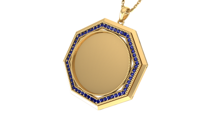 RKC 0.50 Ct Sapphire Gemstone Memory Photo Pendant Necklace 14k Yellow Gold Plated Weight 5.30gm And Height 25.50 mm