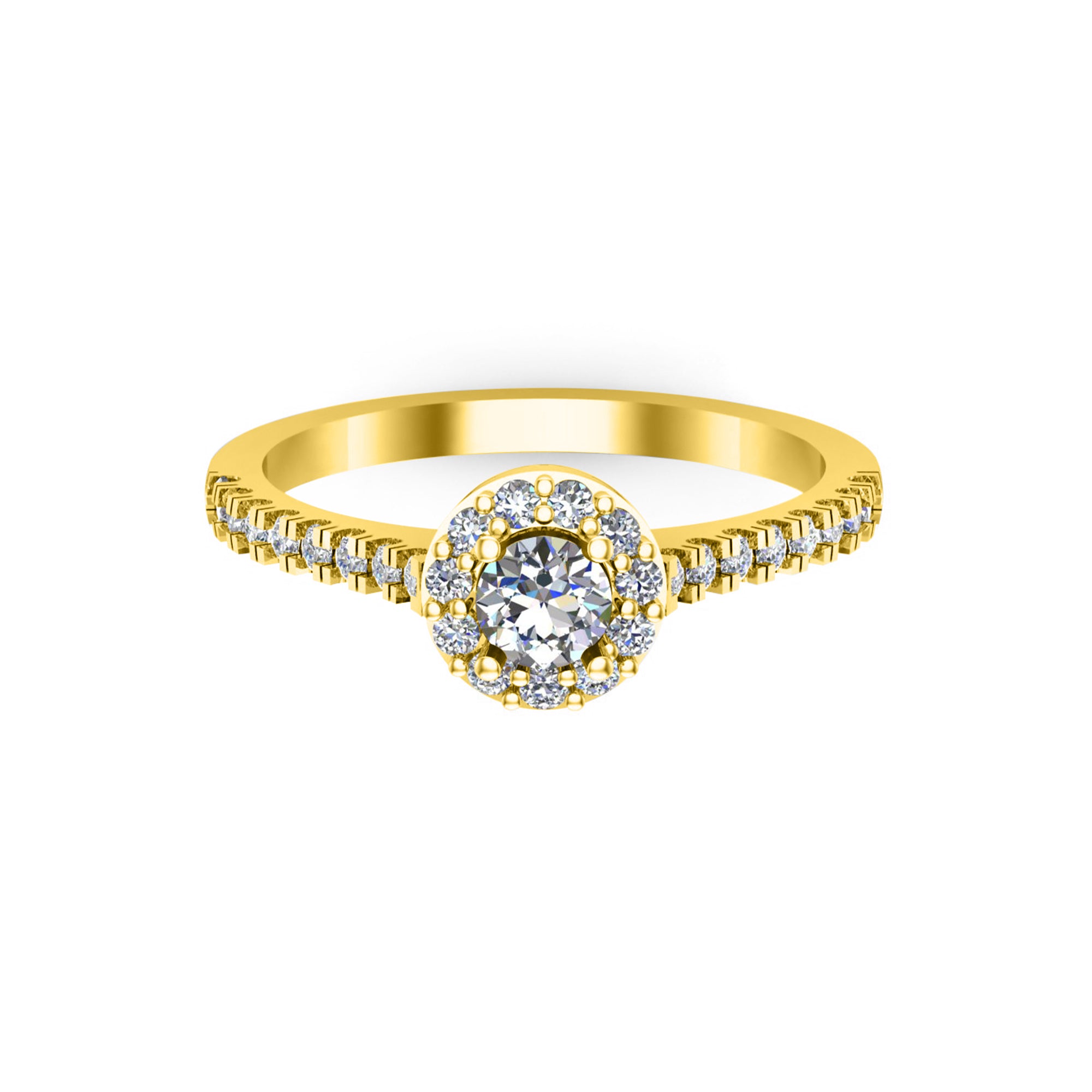 Anello di fidanzamento RKC Moissanite taglio rotondo Halo Flower Halo per donna argento 925 placcato oro giallo 14 carati peso 1,60 g