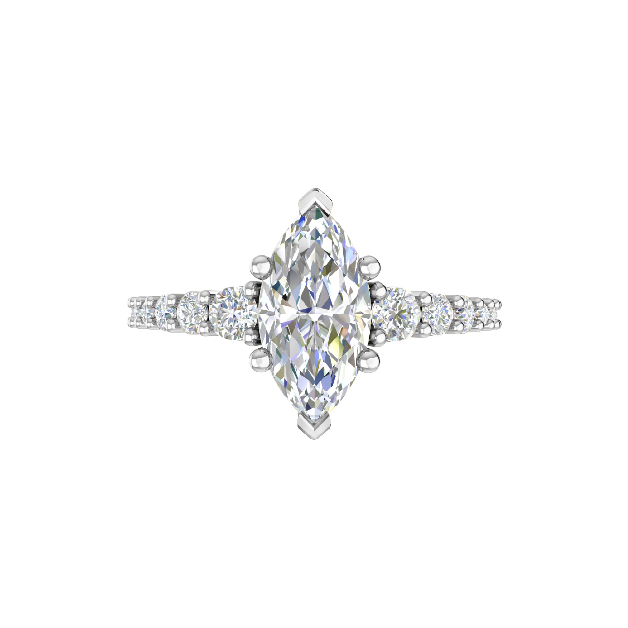 RKC Moissanit-Verlobungsring im Marquise-Schliff, 925er Silber, 14 Karat Weißgold plattiert, für Damen, Gewicht 1,80 g, Breite 1,60 mm
