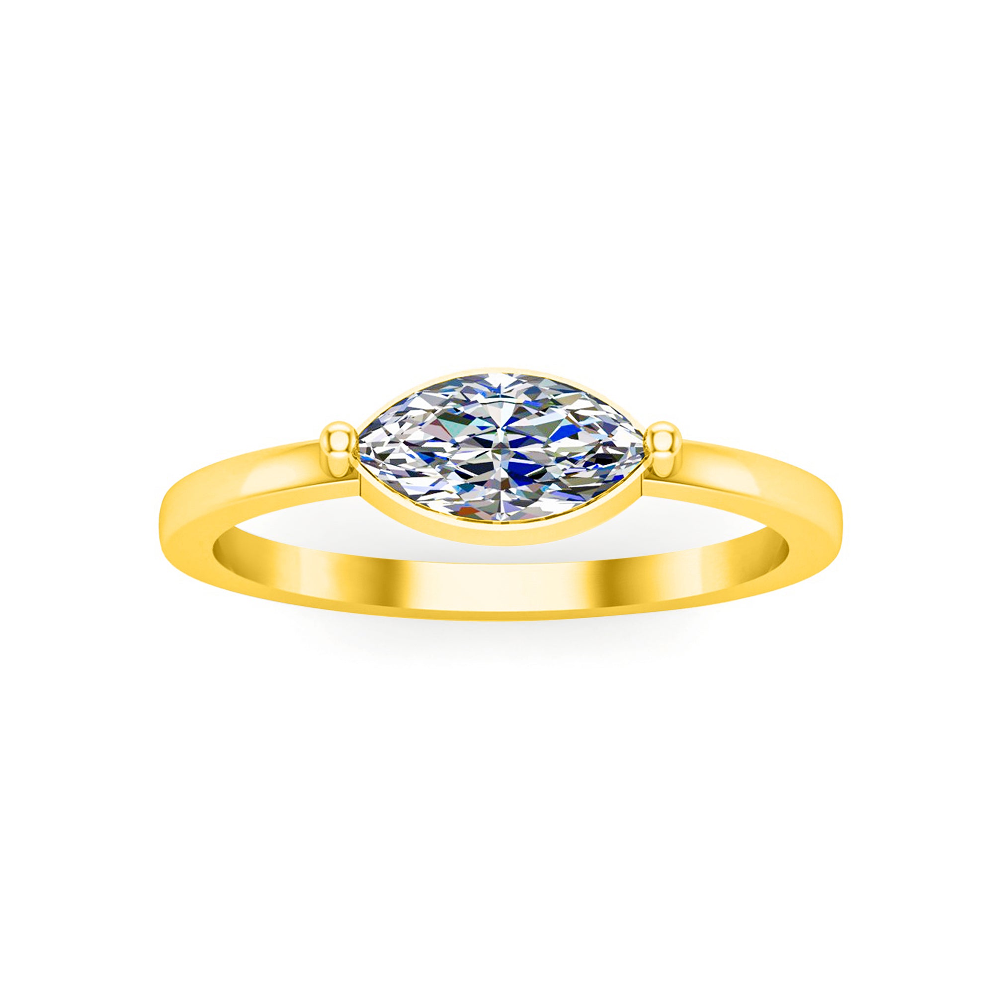 Anello solitario da matrimonio da donna RKC Marquise Moissanite in argento sterling 925 placcato in oro giallo 14 carati Peso 2,10 g Larghezza 1,60 mm