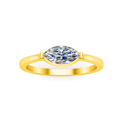 Anello solitario da matrimonio da donna RKC Marquise Moissanite in argento sterling 925 placcato in oro giallo 14 carati Peso 2,10 g Larghezza 1,60 mm