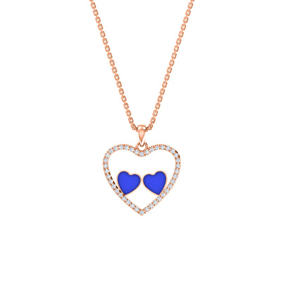 Ciondolo smaltato a cuore in moissanite da 0,36 ct RKC, argento 925, placcato oro rosa 14 carati, peso 3,80 GM, altezza 18,60 mm