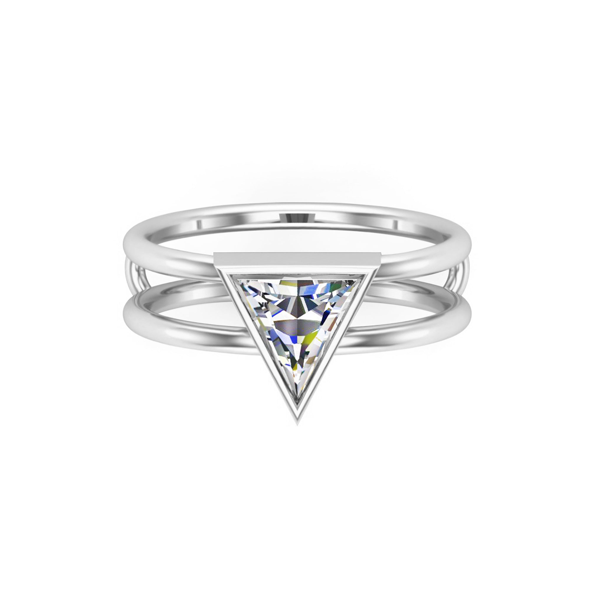 RKC Damen-Ehering mit Trillion-Schliff, Moissanit, 925er Sterlingsilber, 14 Karat Gelbgold vergoldet, Gewicht 3 g, Breite 5,70 mm