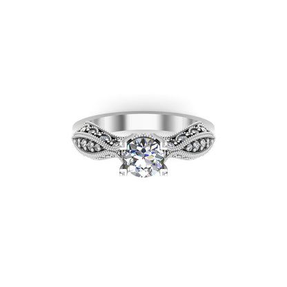 Anello da sposa solitario rotondo con moissanite Milgrain RKC in argento 925 placcato oro rosa Peso 4,70 g Larghezza 2,50 mm