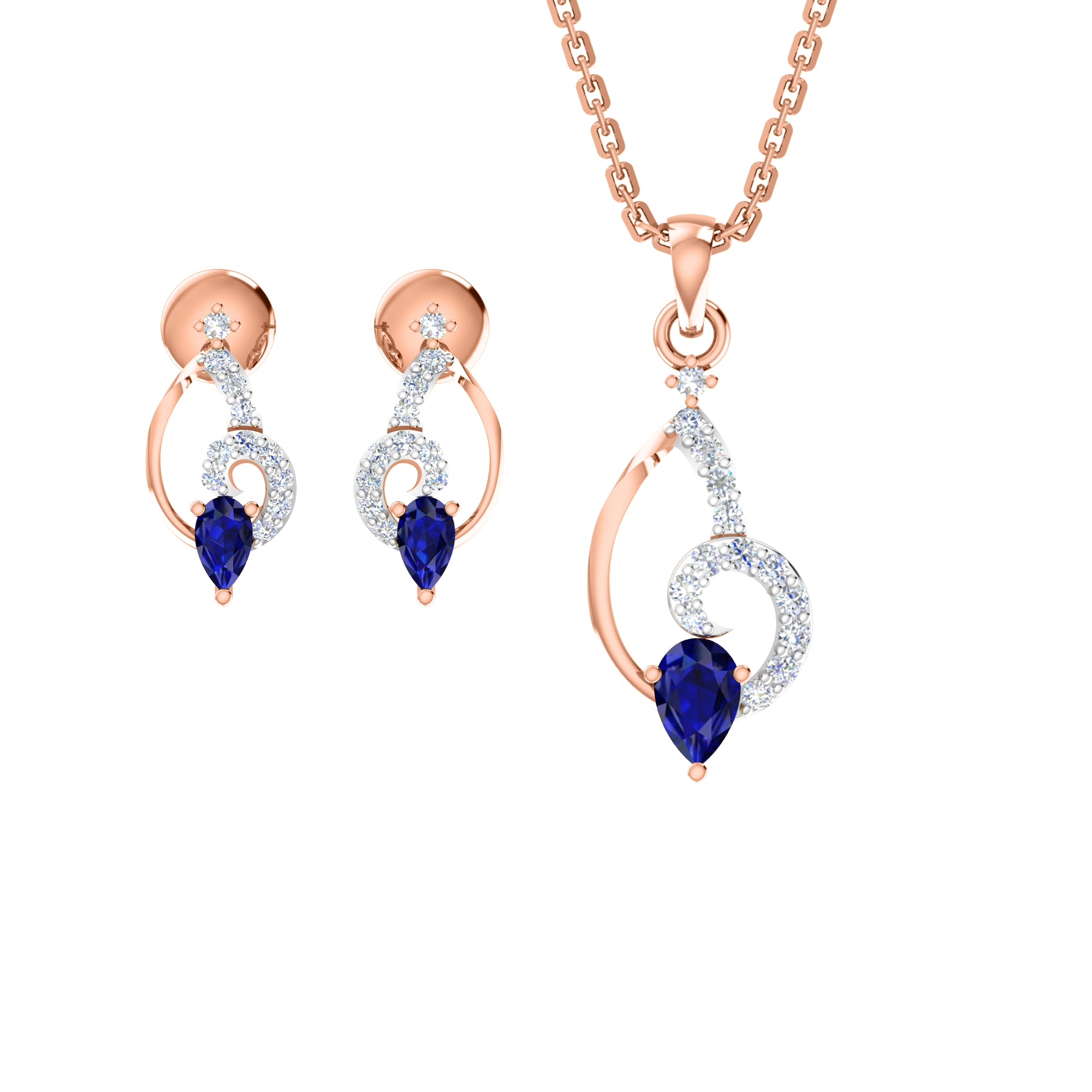 RKC 925 Silber Golden Gesamtgewicht 0,42 ct Moissanit Anhänger Gewicht 3,20 gm und Gewicht Ohrring 2,10 gm Set mit 14K Roségold plattiert
