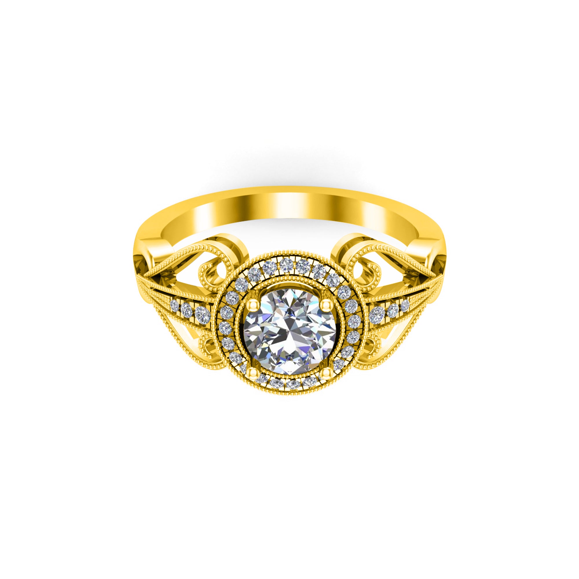 RKC Rundschliff-Moissanit-Art-Deco-Verlobungsring, 925er Silber, 14 Karat Roségold vergoldet, Gewicht 2,70 g, Breite 1,70 mm