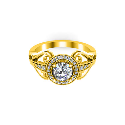 RKC Rundschliff-Moissanit-Art-Deco-Verlobungsring, 925er Silber, 14 Karat Roségold vergoldet, Gewicht 2,70 g, Breite 1,70 mm