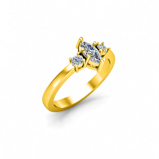 خاتم RKC ماركيز مويسانيتي خاتم فضة 925 مطلي بالذهب الأصفر عيار 14 للسيدات وزن 2.40 جرام عرض 2.50 ملم