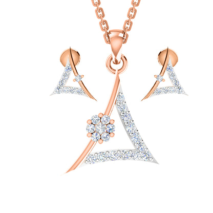 RKC 925 Silber Golden Gesamtgewicht 0,55 ct Moissanit Anhänger Gewicht 3,40 gm und Gewicht Ohrring 1,80 gm Set mit 14K Roségold plattiert