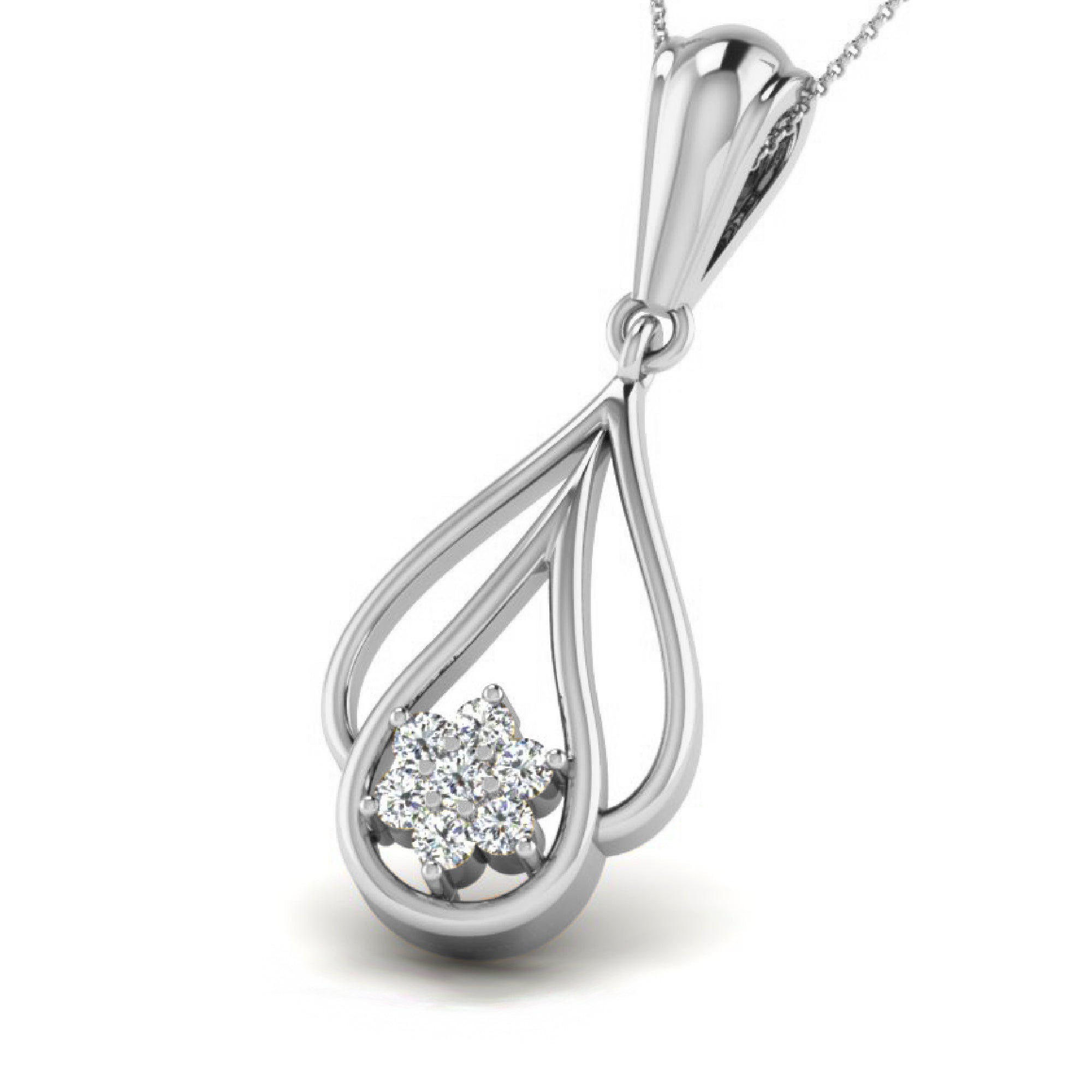 Ciondolo da donna in argento sterling RKC con goccia di moissanite da 0,31 ct, finitura in oro bianco 14 carati, peso 3,5 g, altezza 26,5 mm