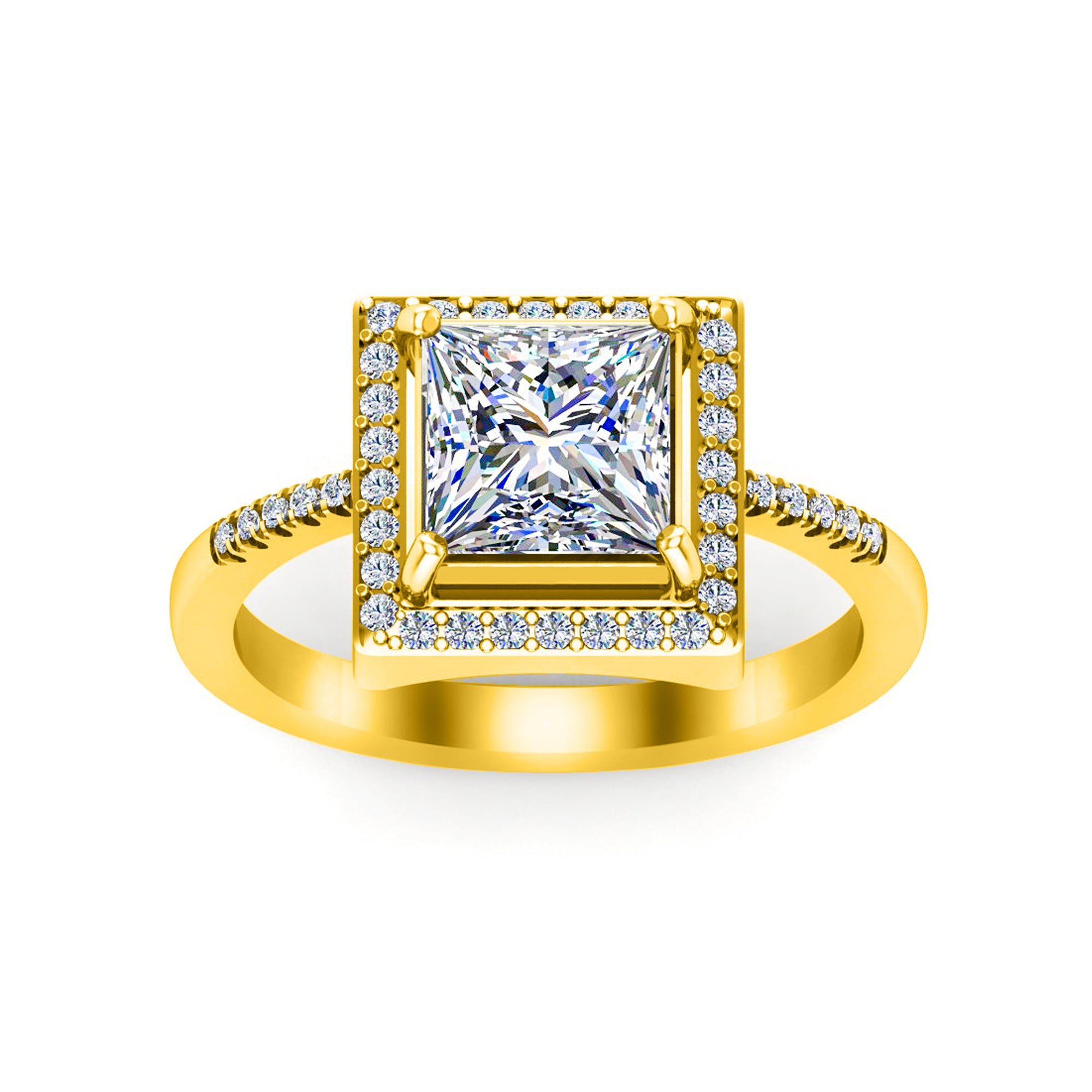 RKC Halo Princess Moissanit 925 Sterling Silber Gelbgold plattierter Damen-Ehering mit einem Gewicht von 3,5 g