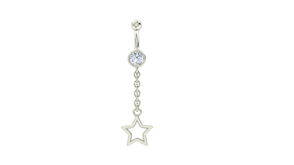 RKC JEWELRY 925 Sterling Silber Drop Star Damen-Bauchnabel, 14 Karat Gelbgold vergoldet, Gewicht 1,20 GM, Höhe 35 mm