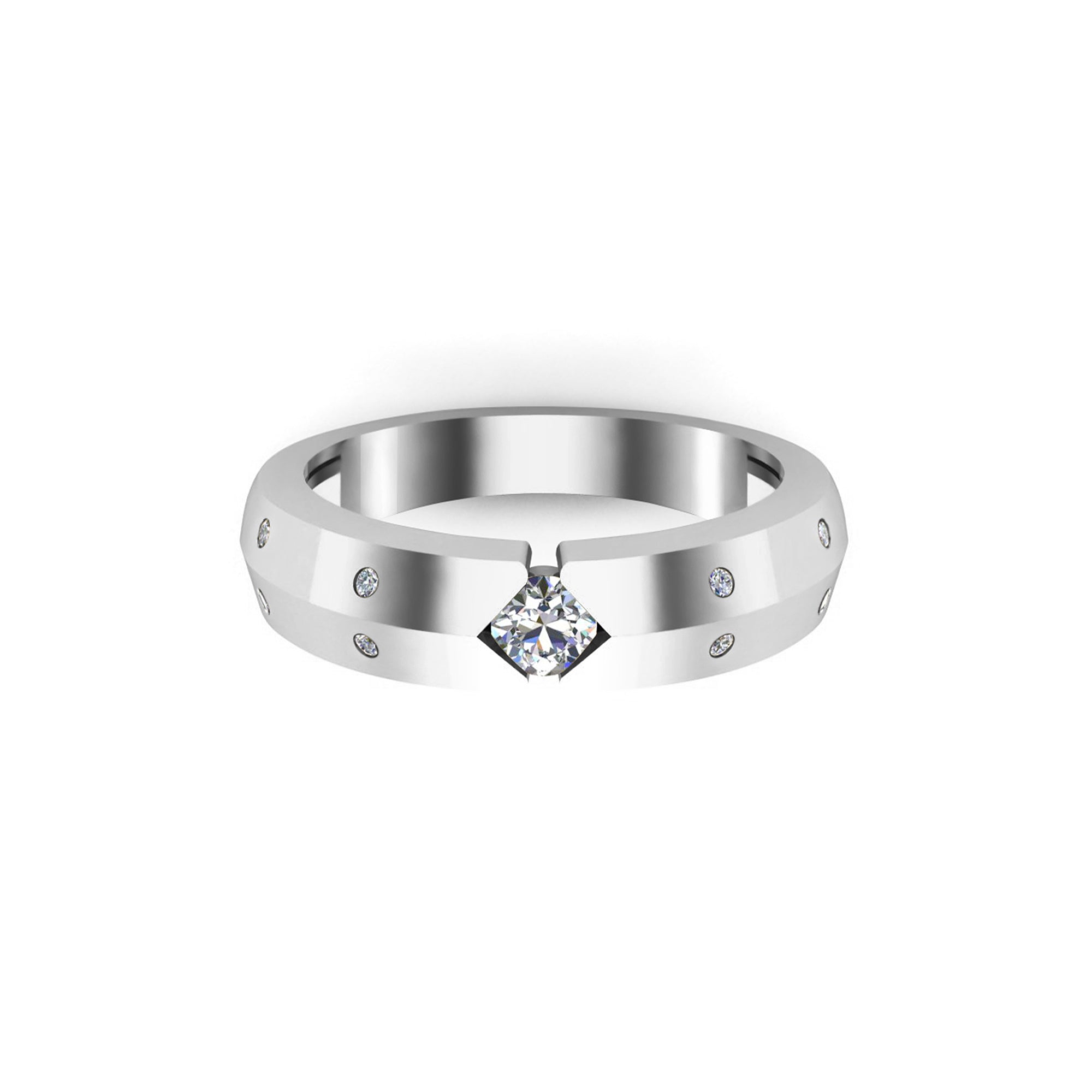 RKC Rundschliff-Moissanit-Männer-Versprechensbandring aus 925er Silber mit 14 Karat Gelbgold vergoldet, Gewicht 4 g, Breite 3,40 mm