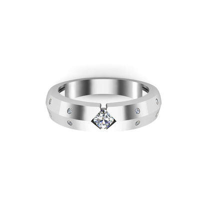 RKC Rundschliff-Moissanit-Männer-Versprechensbandring aus 925er Silber mit 14 Karat Gelbgold vergoldet, Gewicht 4 g, Breite 3,40 mm