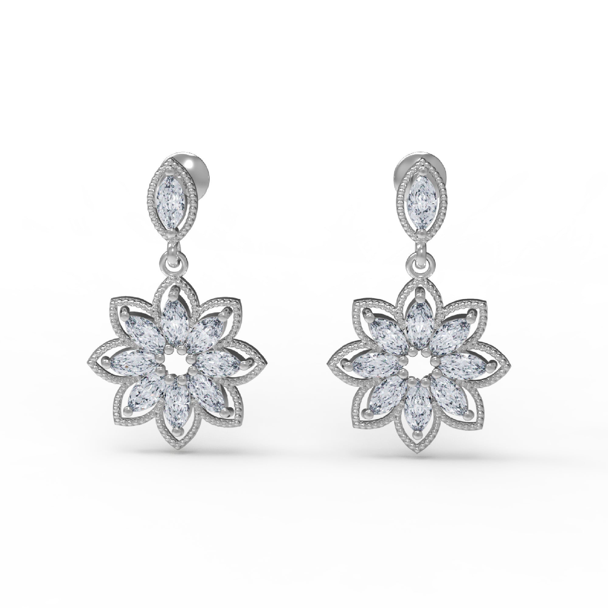 Orecchino da donna a goccia marquise in argento sterling RKC 925 con rosa 14k su peso 6,50 GM, altezza 32,50 mm