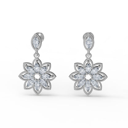 Orecchino da donna a goccia marquise in argento sterling RKC 925 con rosa 14k su peso 6,50 GM, altezza 32,50 mm