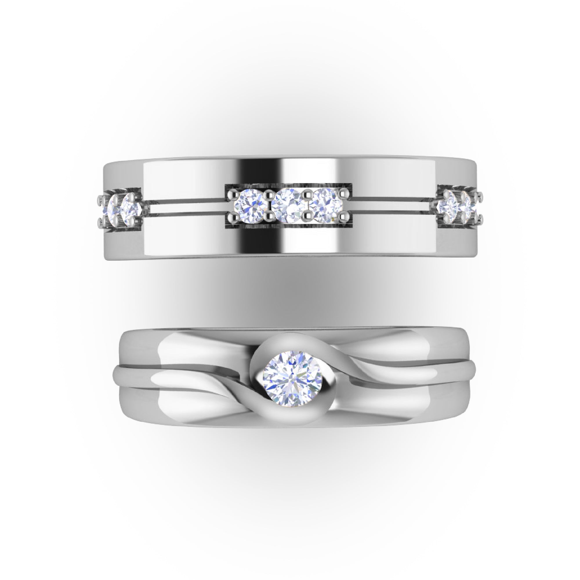 RKC Runde 0,44 Karat Moissanit-925-Silber-Hochzeitspaar-Bänder für die Braut, 14 Karat Roségold vergoldet, Gewicht 8 g