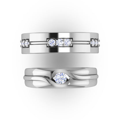 RKC Runde 0,44 Karat Moissanit-925-Silber-Hochzeitspaar-Bänder für die Braut, 14 Karat Roségold vergoldet, Gewicht 8 g