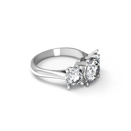 Fede nuziale rotonda con tre pietre Moissanite RKC, argento 925, placcato oro rosa 14 carati, peso 2,70 g, larghezza 2,60 mm