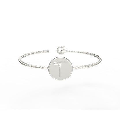Bracciale iniziale a forma rotonda in argento sterling RKC 925, regalo per lei, placcato in oro giallo 14 carati, peso 3,25 g