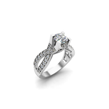 Anello da sposa da donna con solitario in argento 925 rotondo con Moissanite rotondo RKC, peso 3,5 g