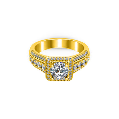 RKC Moissanit-Halo-Hochzeits-Brautring, 925er Sterlingsilber, 14 Karat Gelbgold vergoldet, Gewicht 6 g, Breite 3,50 mm