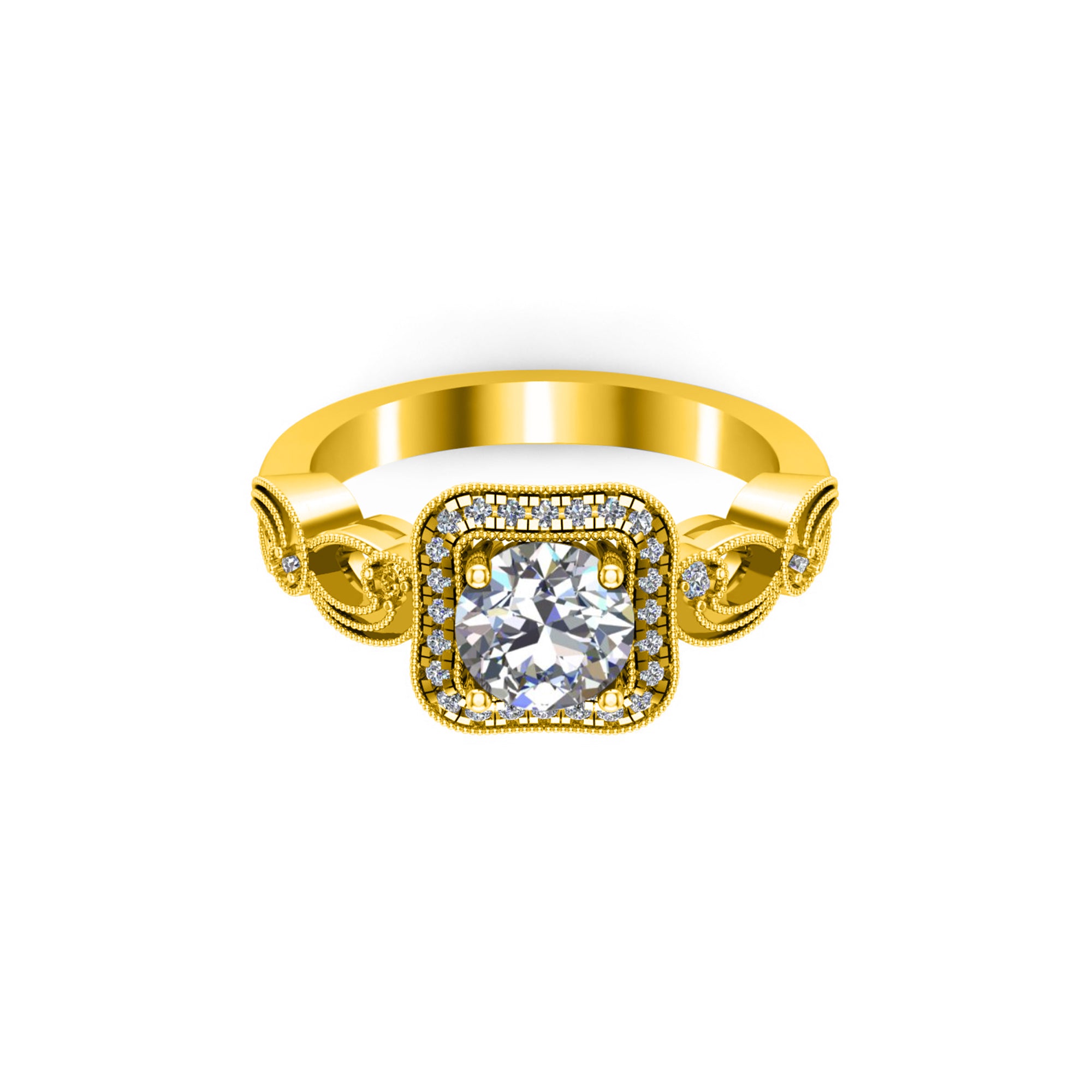 RKC 1 Karat Moissanit-Halo-Braut-Ehering-Set, 14 Karat Gelbgold vergoldet, 925er Silber, Gewicht 2,65 g, Breite 2,20 mm
