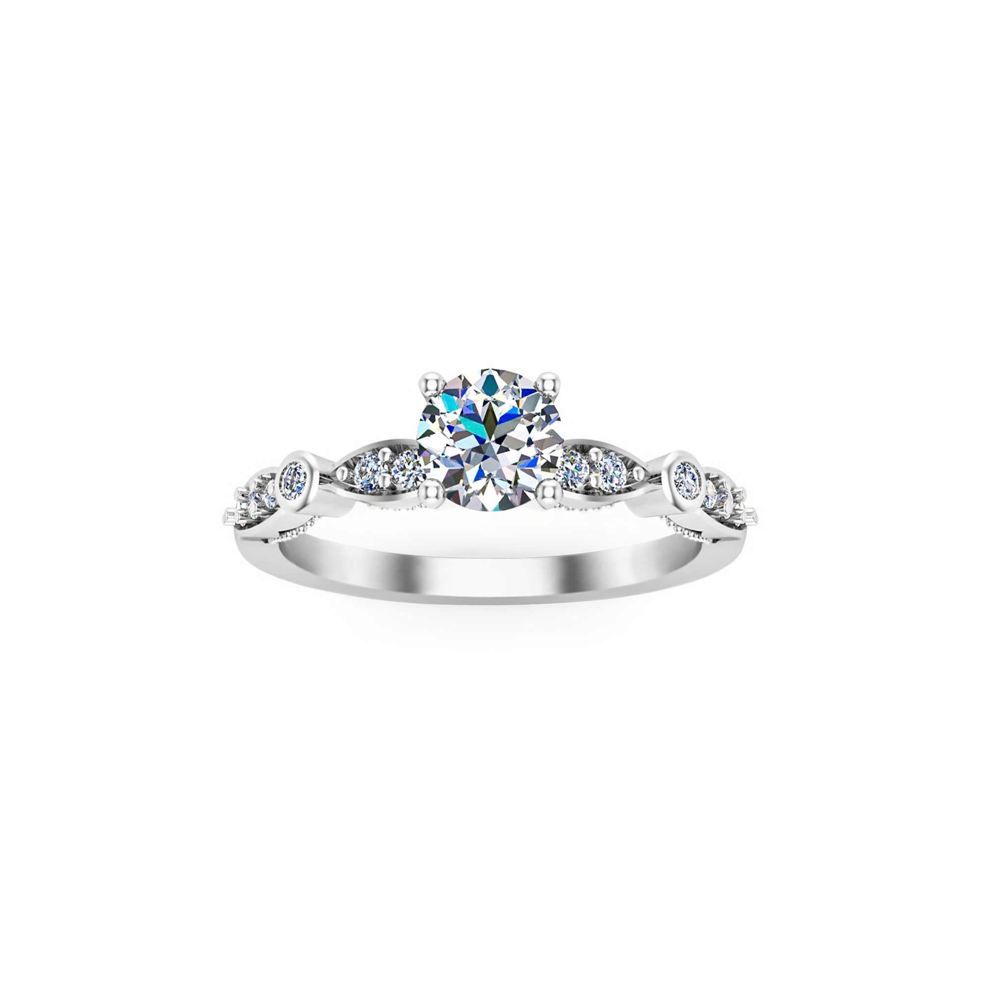 RKC Runder Moissanit-Solitärring mit Akzenten für Damen, Hochzeit, Verlobungsring, 14 Karat Gelbgold mit einem Gewicht von über 2 g, Breite 1,60 mm