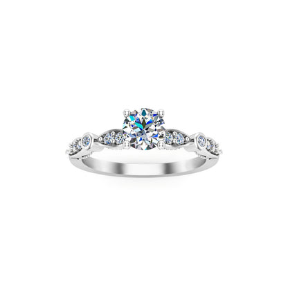 RKC Runder Moissanit-Solitärring mit Akzenten für Damen, Hochzeit, Verlobungsring, 14 Karat Gelbgold mit einem Gewicht von über 2 g, Breite 1,60 mm