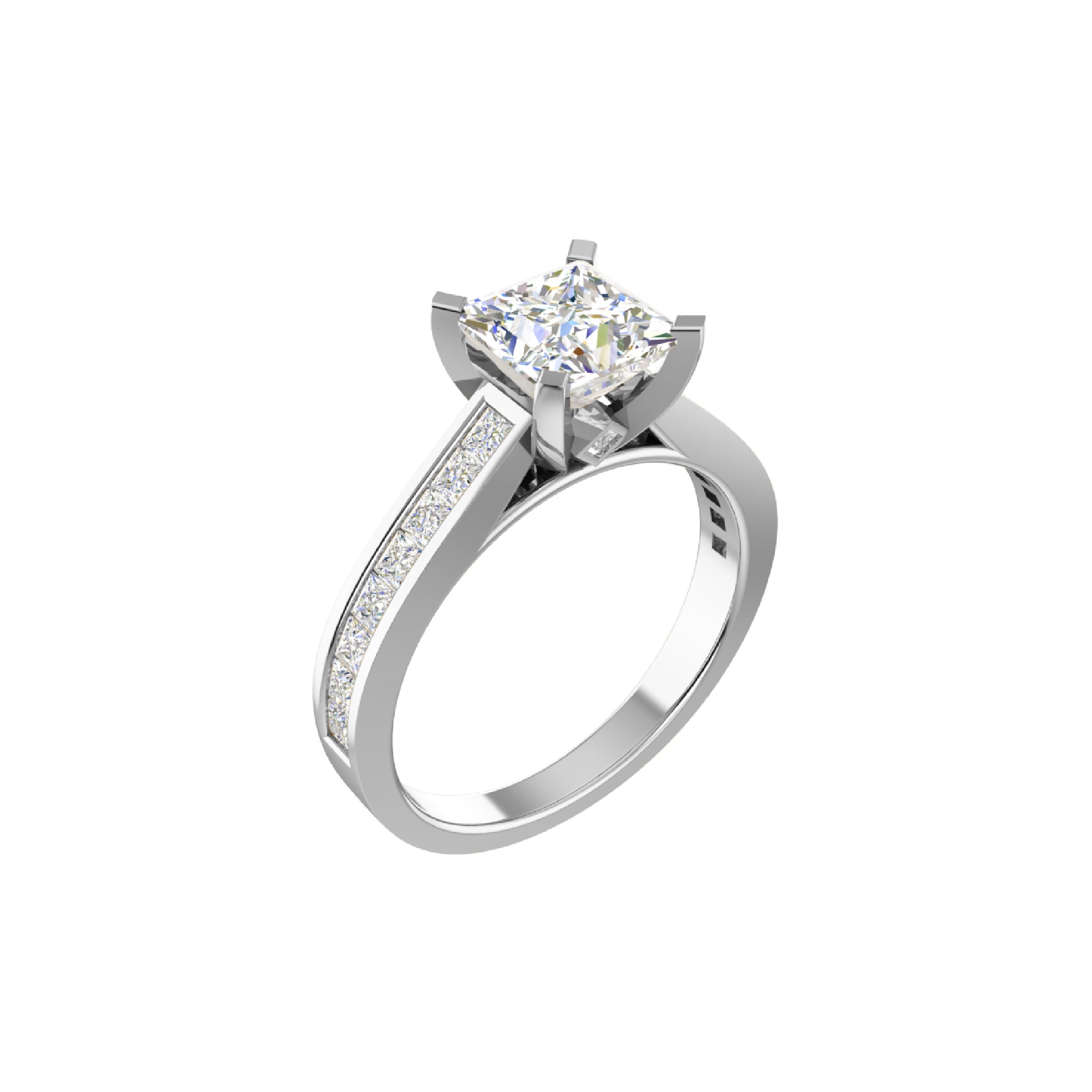 RKC 2,99 ct Prinzessin Moissanit Verlobungsring 925 Silber 14 Karat Weißgold vergoldet für Damen, Gewicht 4,20 g, Breite 2,50 mm