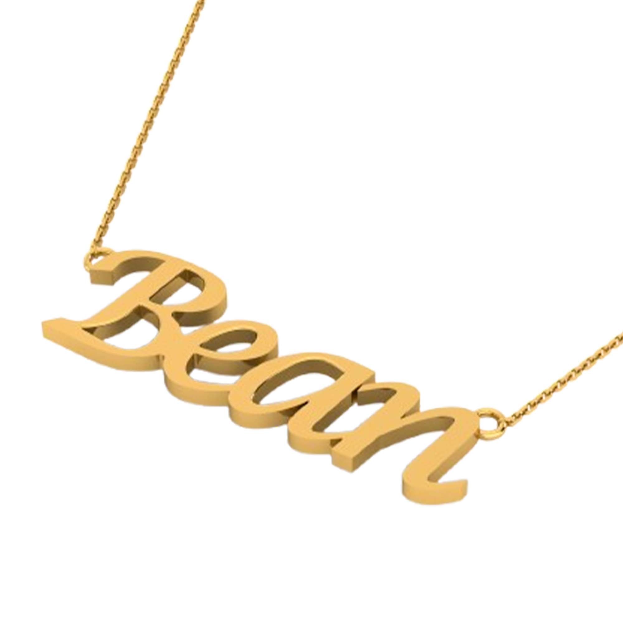 RKC Bean Initial Name Pendant Necklace 14k Yellow Gold Plated 925 Silver Gift For Women's Weight 3.5 gm