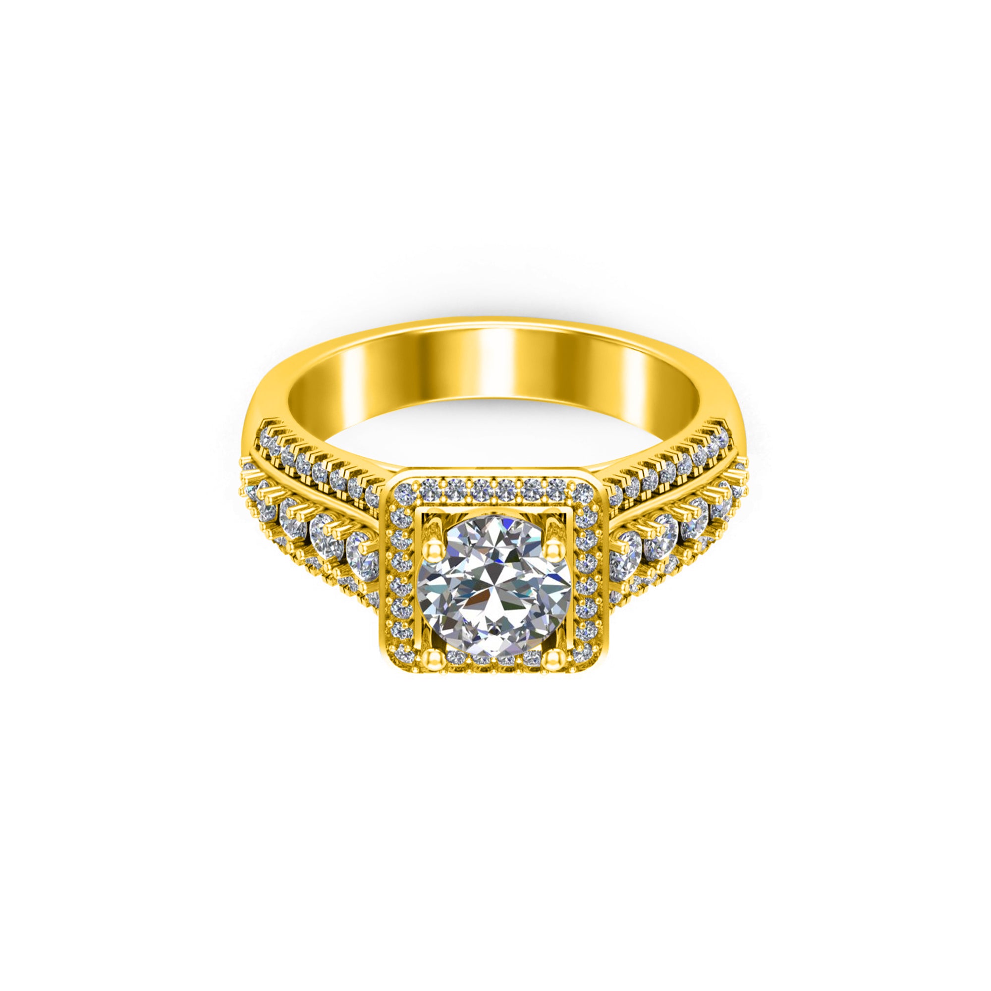 RKC Moissanit-Halo-Hochzeits-Brautring, 925er Sterlingsilber, 14 Karat Gelbgold vergoldet, Gewicht 6 g, Breite 3,50 mm