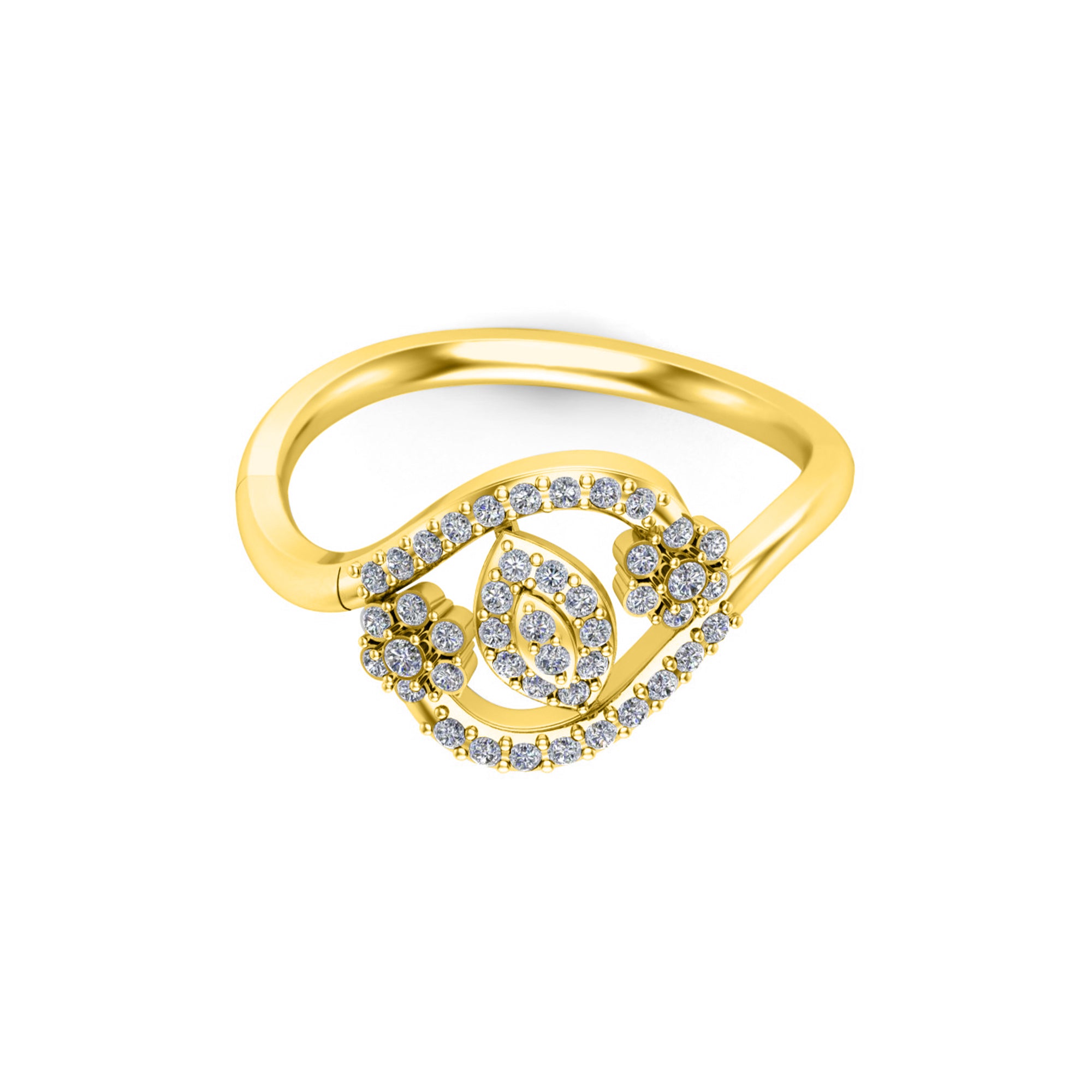 Anello da donna rotondo con fiore bypass in moissanite RKC, argento sterling 925 placcato in oro giallo 14 carati, peso 3,80 g, larghezza 1,70 mm