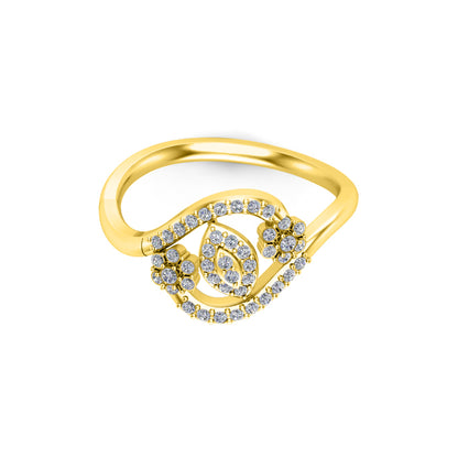 Anello da donna rotondo con fiore bypass in moissanite RKC, argento sterling 925 placcato in oro giallo 14 carati, peso 3,80 g, larghezza 1,70 mm