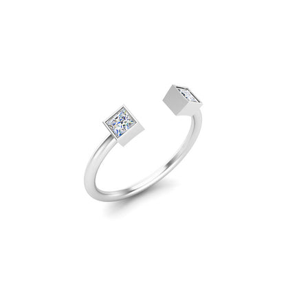RKC-Moissanit-Prinzessin-Schliff-Ring mit offenem Band, zierlicher Ring aus 925er-Sterlingsilber, 14-Karat-Rosévergoldung, Gewicht 1,30 g, Breite 1,60 mm