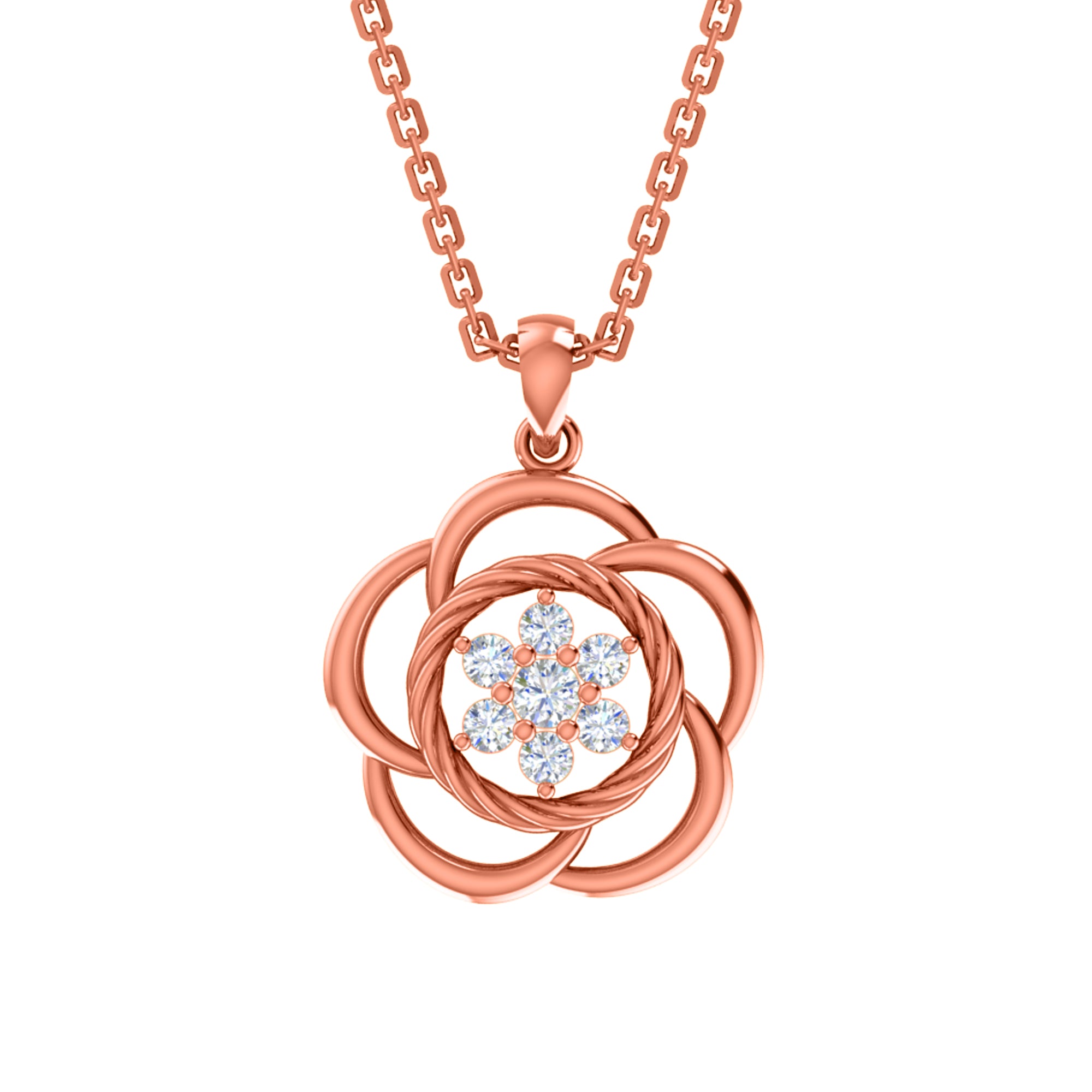 RKC 0,25 CT floraler Moissanit-Anhänger, 925er Silberschmuck, 14 Karat Roségold vergoldet, Gewicht 4,50 g, Höhe 22,00 mm
