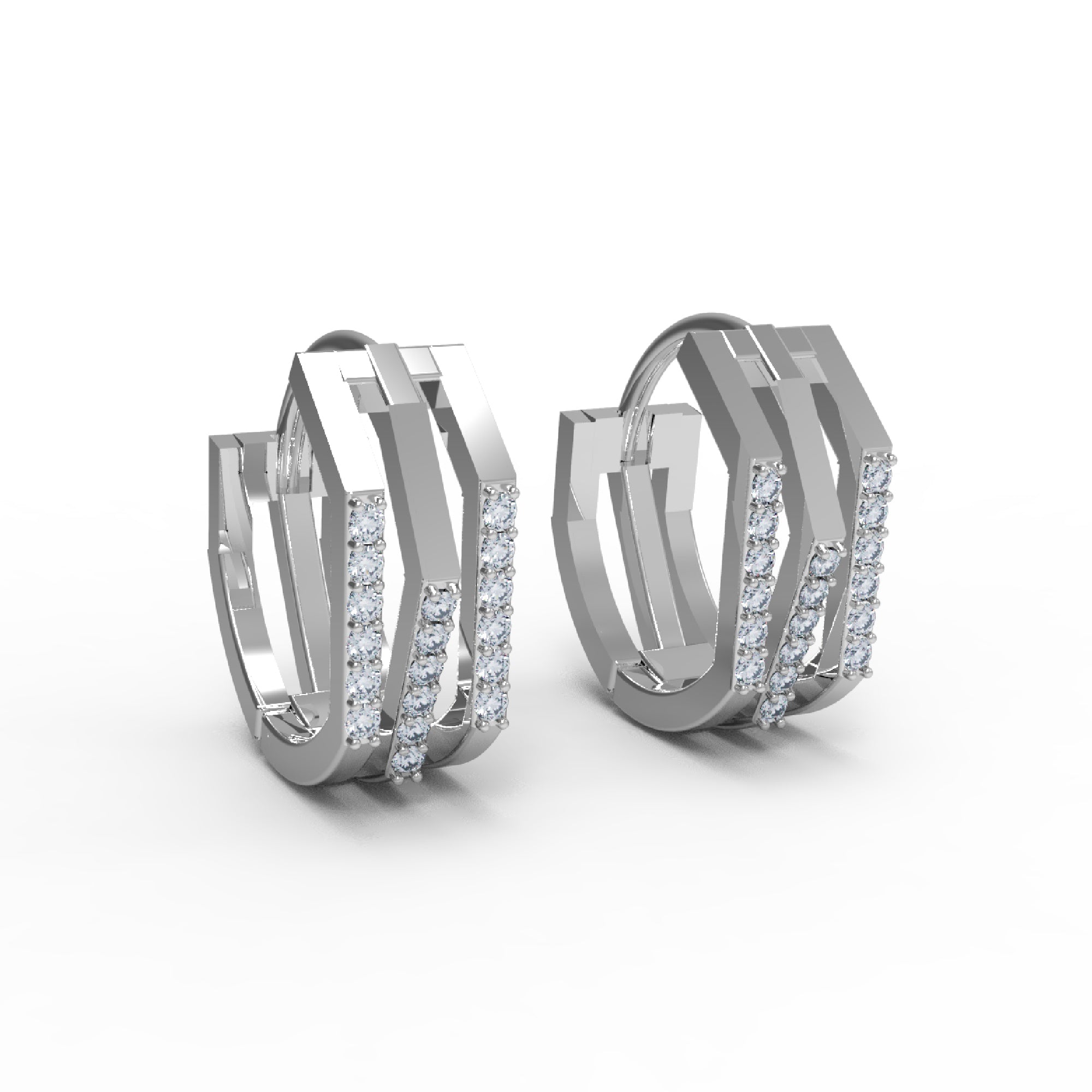Orecchino da donna a cerchio a tre file in argento sterling RKC 925 su e giù 14k giallo sopra il prodotto Peso 4,60 GM Altezza 15,50 MM