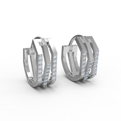 Orecchino da donna a cerchio a tre file in argento sterling RKC 925 su e giù 14k giallo sopra il prodotto Peso 4,60 GM Altezza 15,50 MM