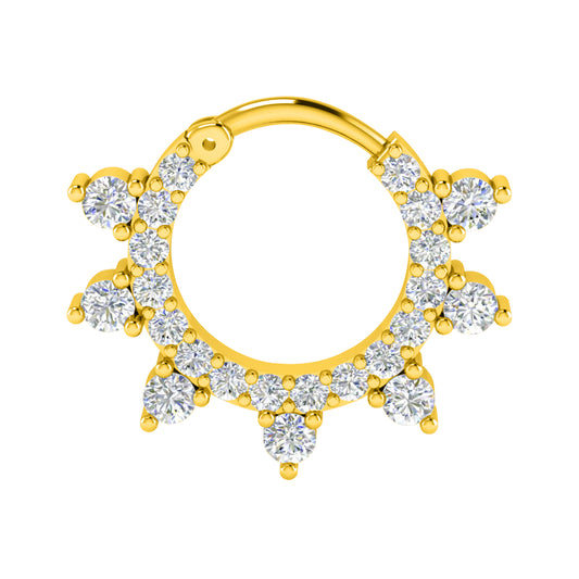 RKC JEWELRY 925 فضة استرليني مويسانيتي زهري دبوس أنف نسائي 14 قيراط مطلي بالذهب الأصفر وزن 1.00 جم