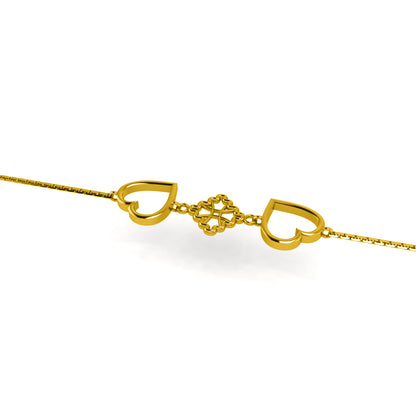 RKC 925 Sterling Silber Damen-Armband mit goldenem Herz, 14 Karat Gelbgold vergoldet, Gewicht 4,00 g, Höhe 12,00 mm