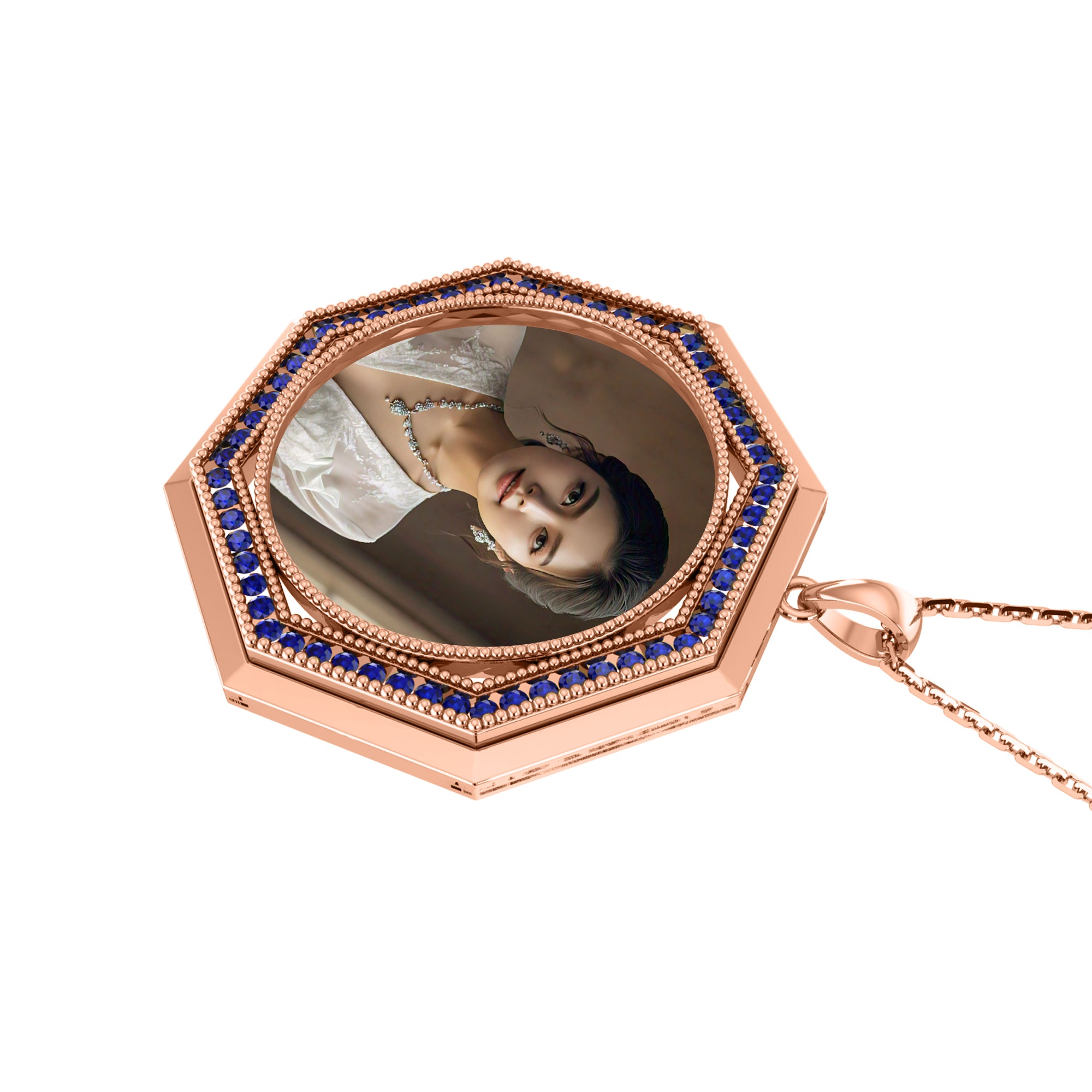 RKC 0,49 Karat Saphir-Foto-Anhänger, 925er Silberschmuck, 14 Karat Roségold vergoldet, Gewicht 5,30 g, Höhe 25,50 mm