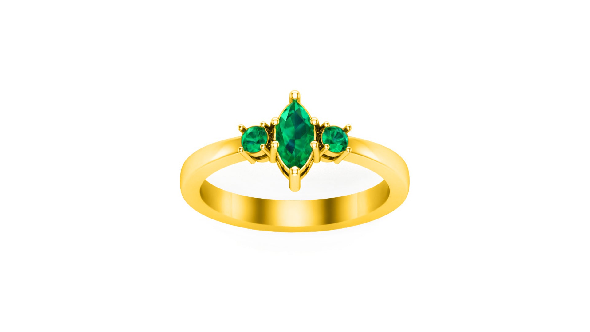 RKC 1.20 Ct Marquise Cut Green Emerald Engagement Rings 14k Yellow/White Gold Plated 925 Silver