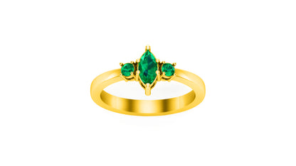 RKC 1.20 Ct Marquise Cut Green Emerald Engagement Rings 14k Yellow/White Gold Plated 925 Silver